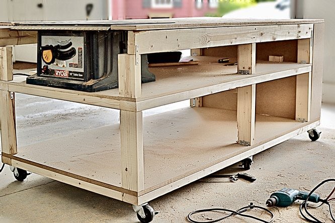 DIY Mobile workbench with table saw in the works.
