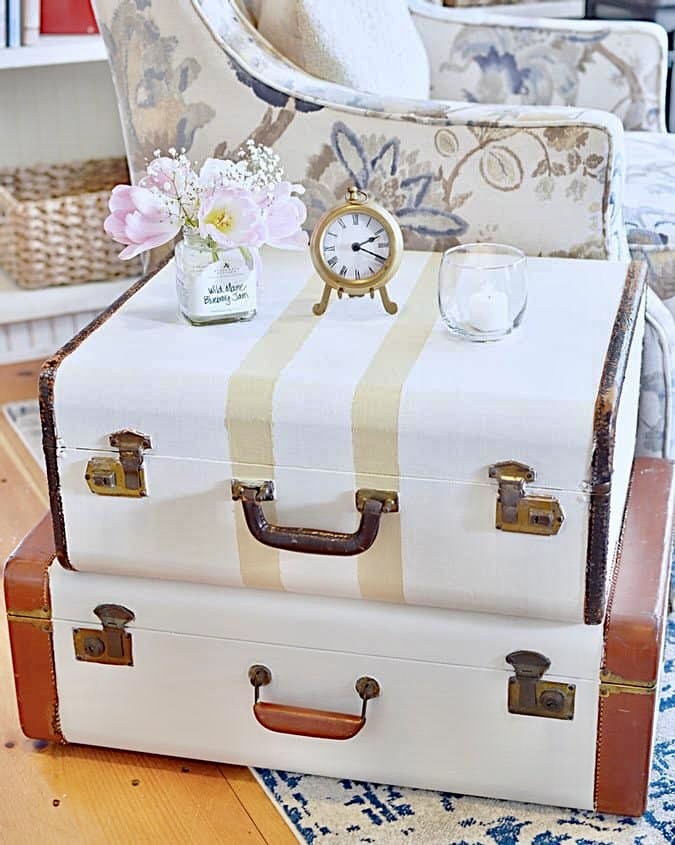 Vintage Suitcases Painted Repurposed in home decor.