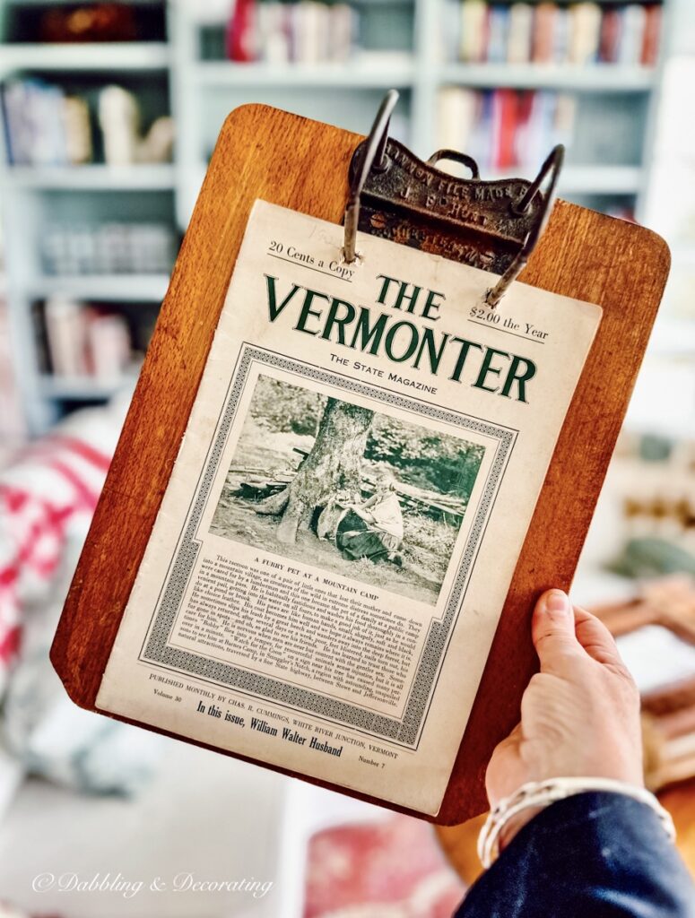 The Vermonter vintage magazine on a vintage wooden clipboard