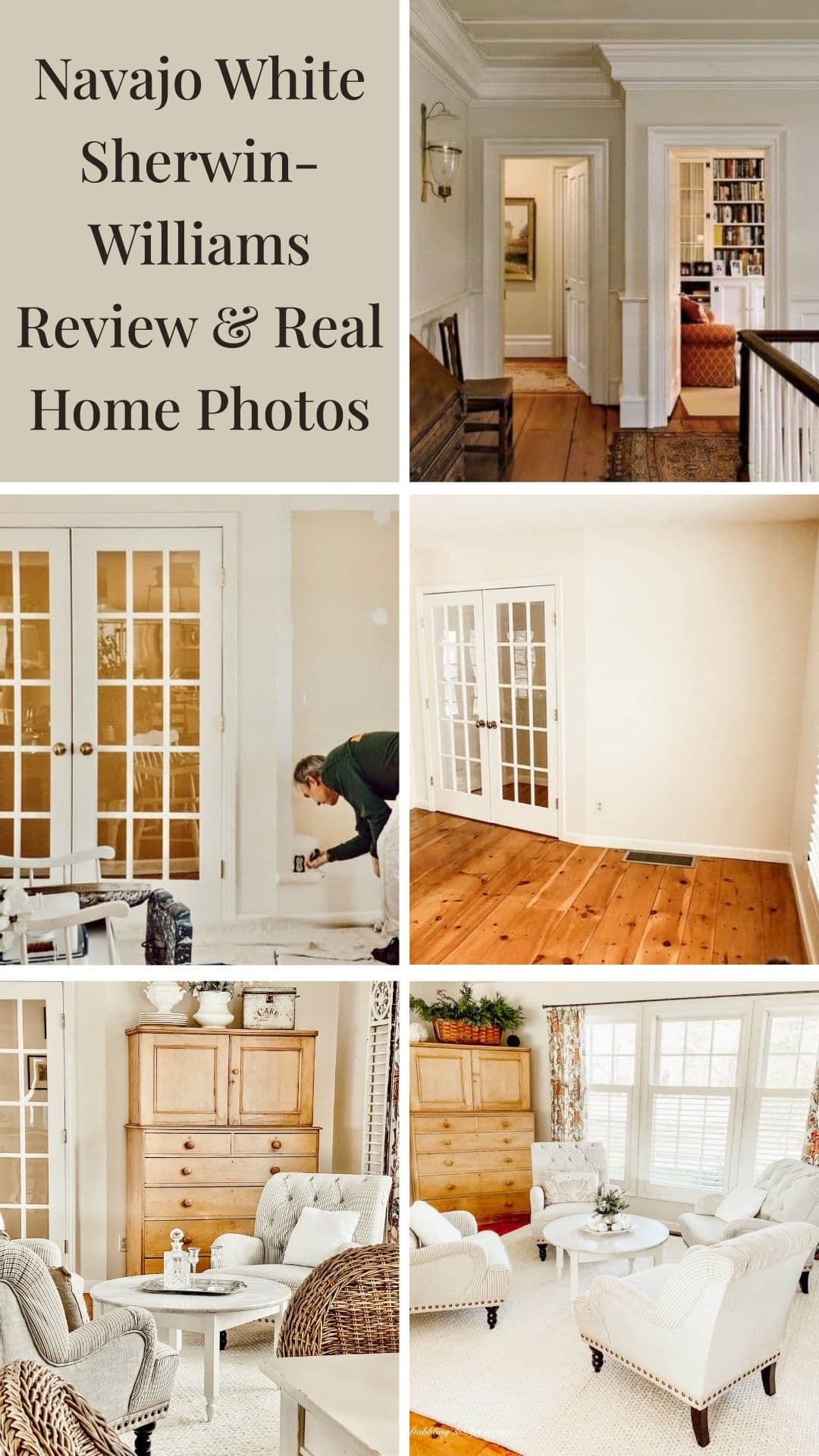 Navajo White Sherwin-Williams Review & Real Home Photos collage.