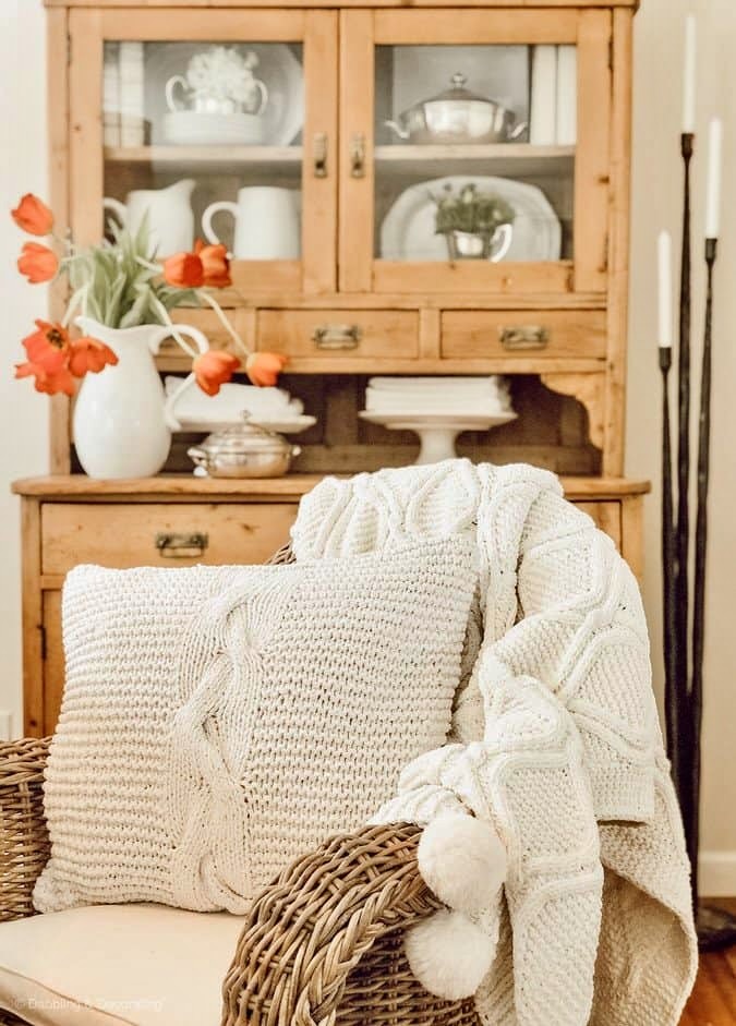 Vintage hutch decorated farmhouse style