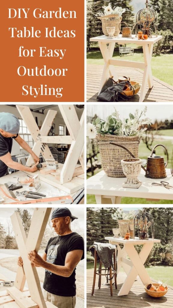 DIY Garden Table Ideas for Easy Outdoor Styling photo collage.