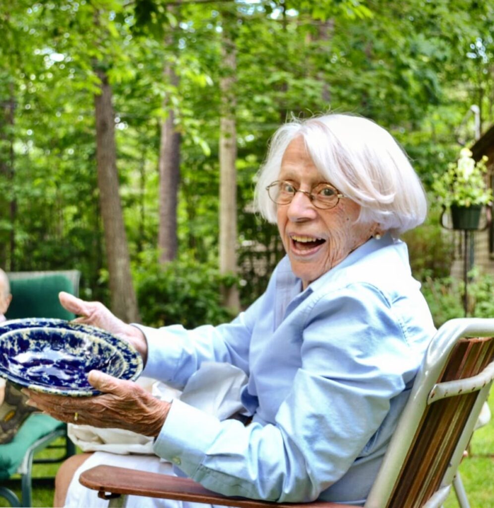My Mother with Gift of Transferware Bowl