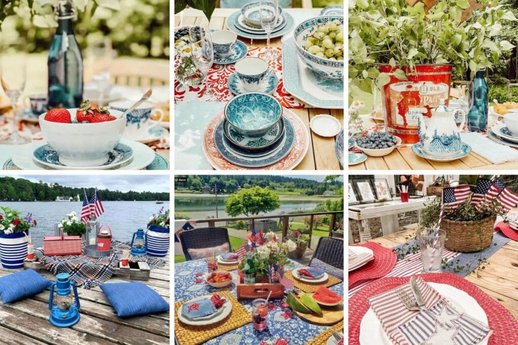 Patriotic Alfresco Tablescape Ideas with Vintage Summer Style