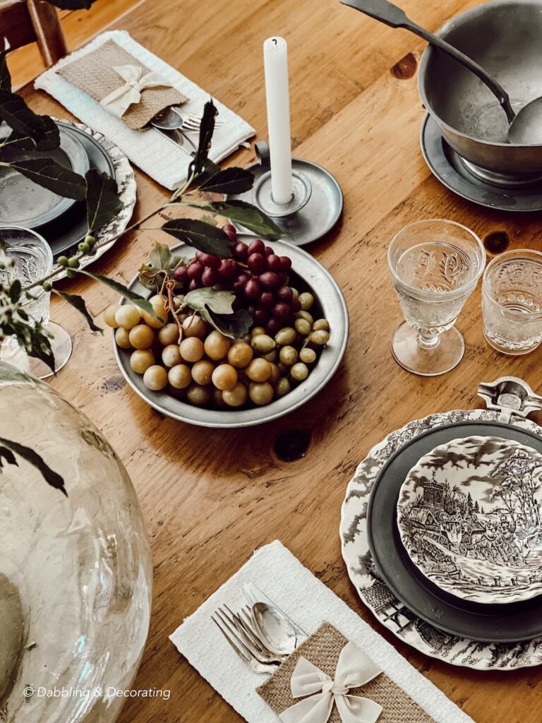 Pewter Tablescape with Cutlery Couture Cutlery Pouches.