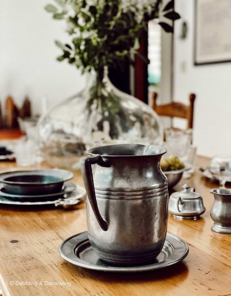 Antique Pewter Pitcher on Tablescape