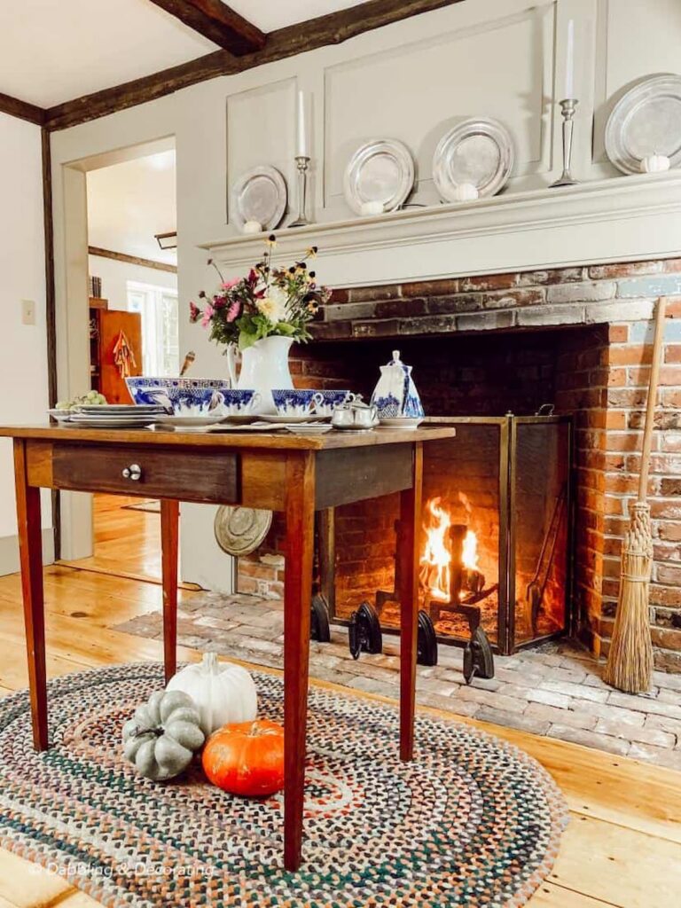 Cozy Corner Ideas for Home Fireside with Vintage Style Morning Coffee Table.