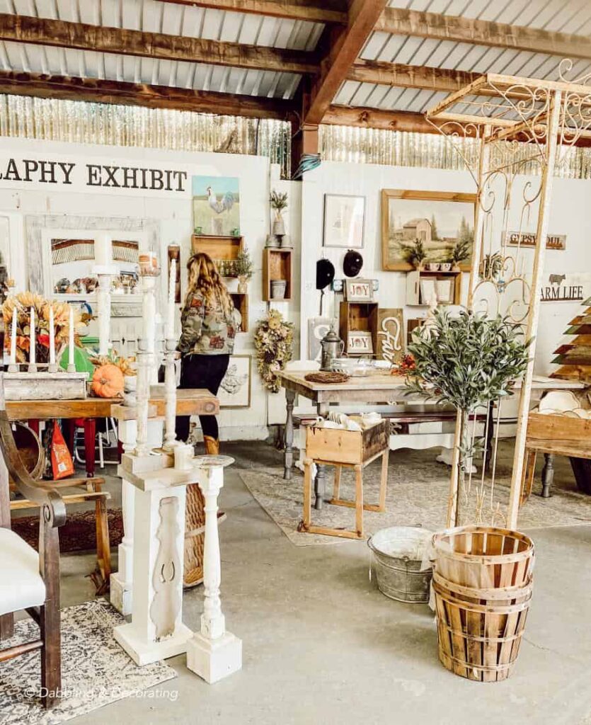 Inside Vintage Market Days Vermont Fall Market with vintage Christmas displays.
