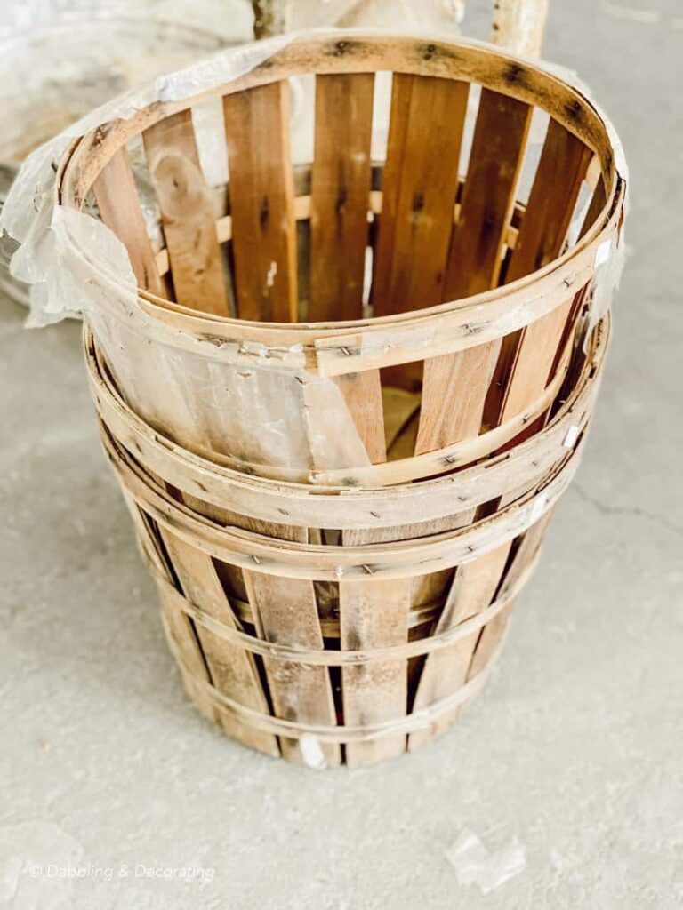 Garden crate baskets piled up at vintage market.