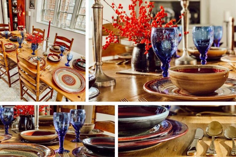 Moody Fall Table Setting with Handmade Pottery and Winterberries
