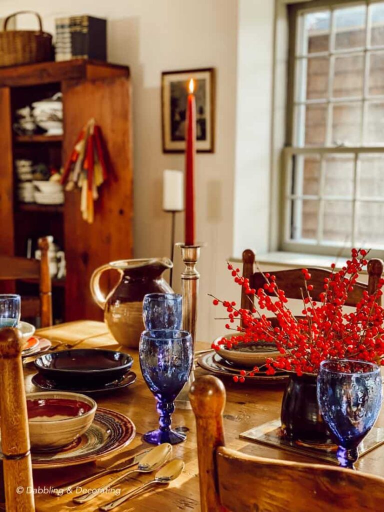 Vermont Pottery Tablescape in Dining Room.