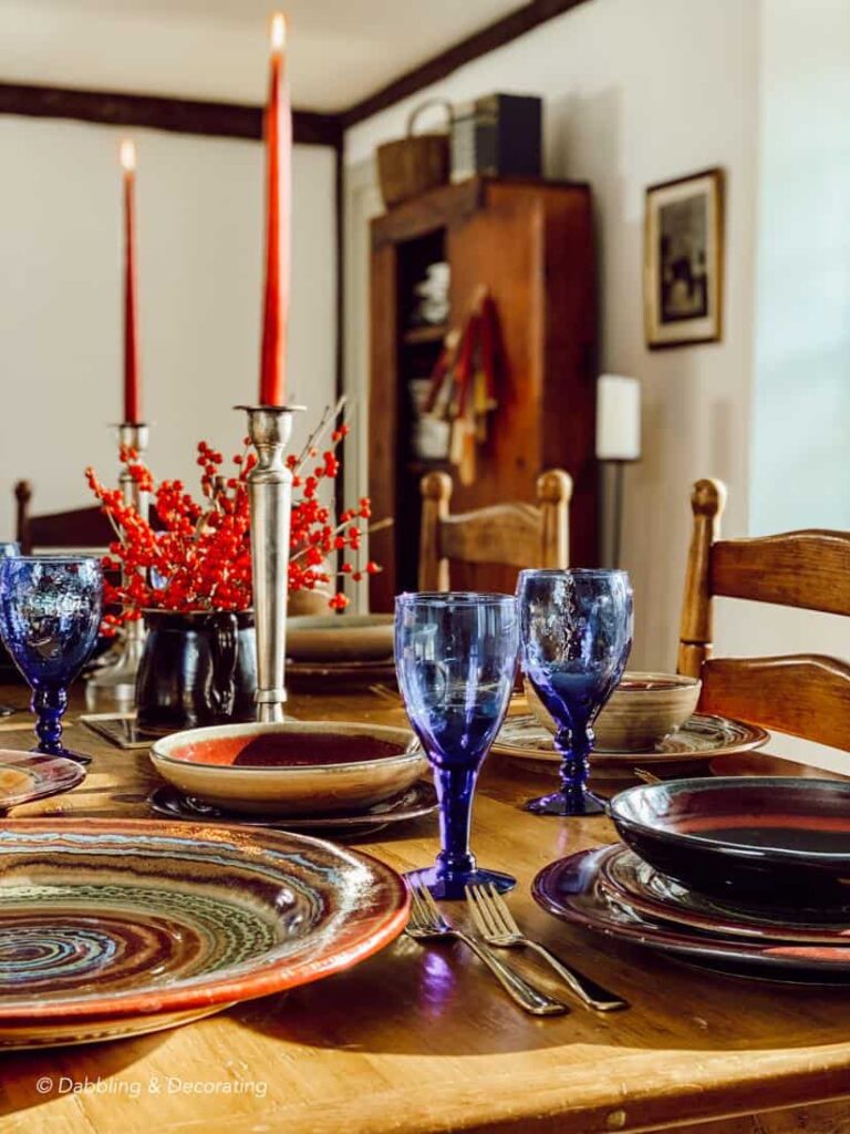 Vermont Pottery Tablescape in Dining Room