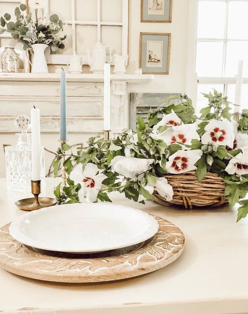 Simple Rose of Sharon Farmhouse Centerpiece