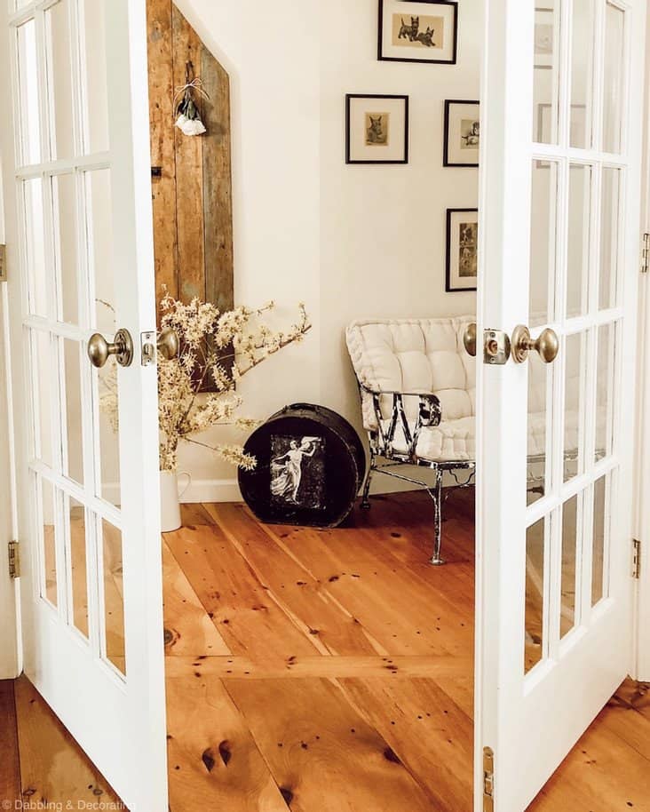 Wrought Iron Chair Makeover Styled in Home Entryway