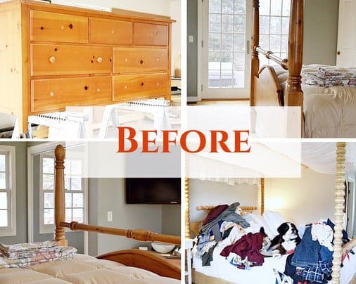 Before Photo Collage of Master Bedroom Makeover