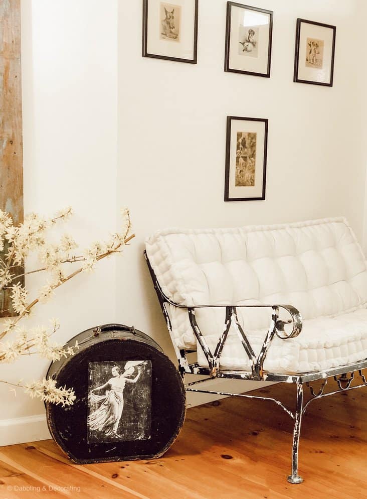 Wrought Iron bench Chair Makeover in a home entryway