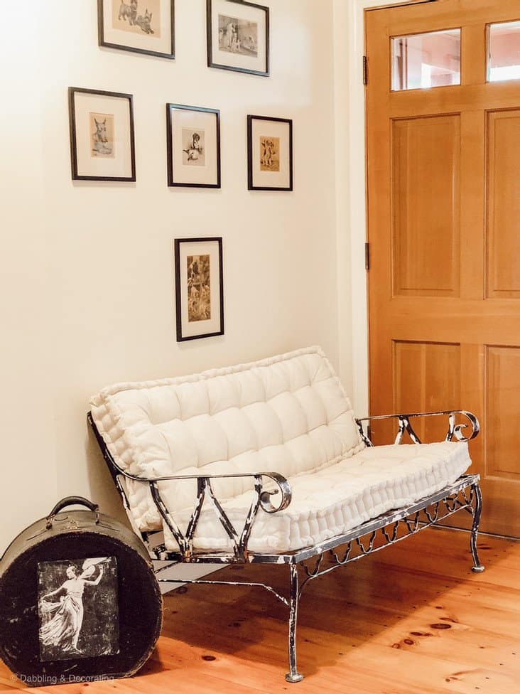 Wrought Iron bench Makeover in a home entryway