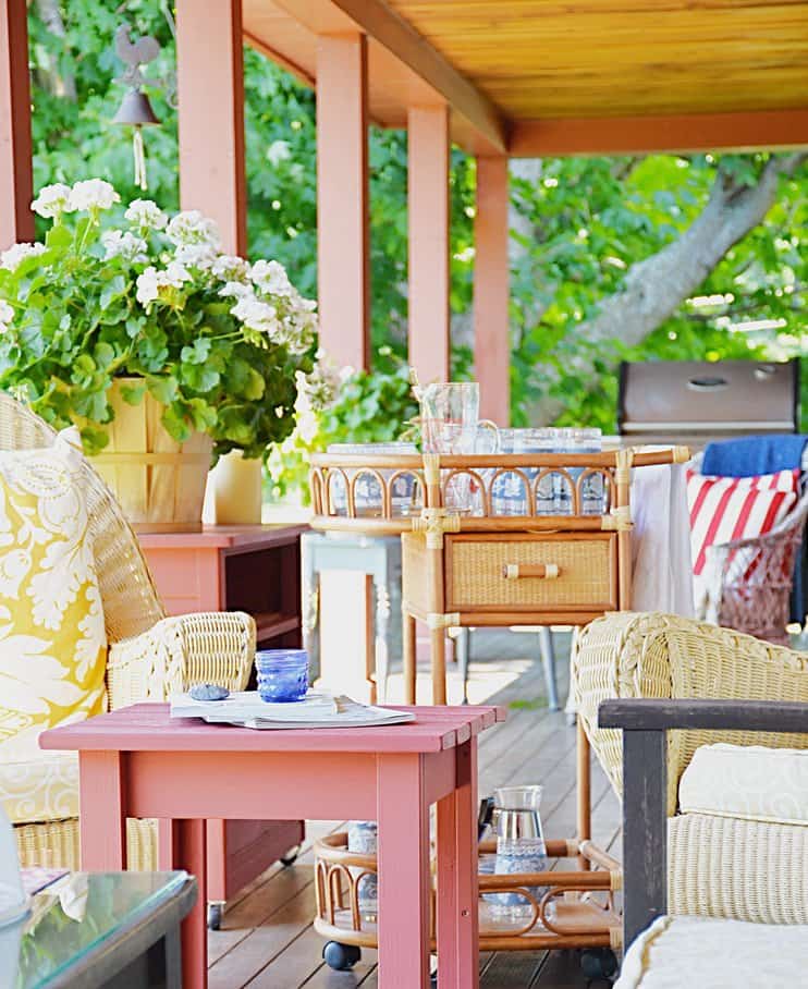 Vintage beverage cart on the porch.