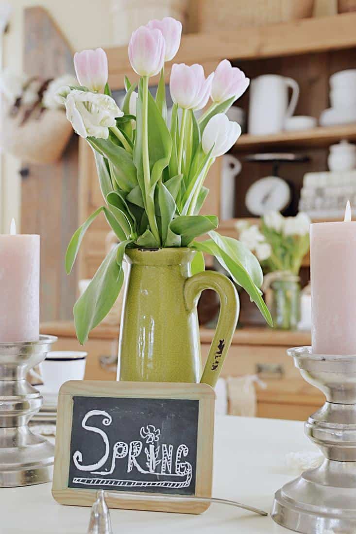 Spring dinner table with vintage finds.
