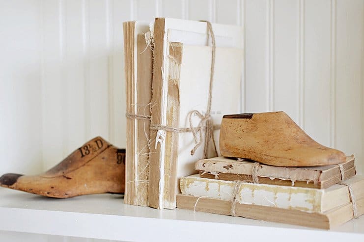 Vintage shoe molds and books