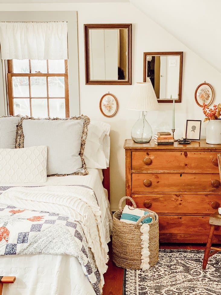 Bedroom in attic truss with vintage details.