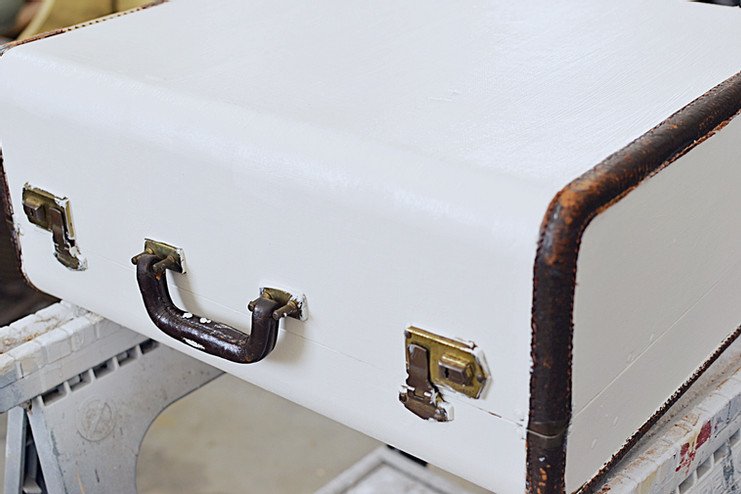 Vintage painted white suitcase