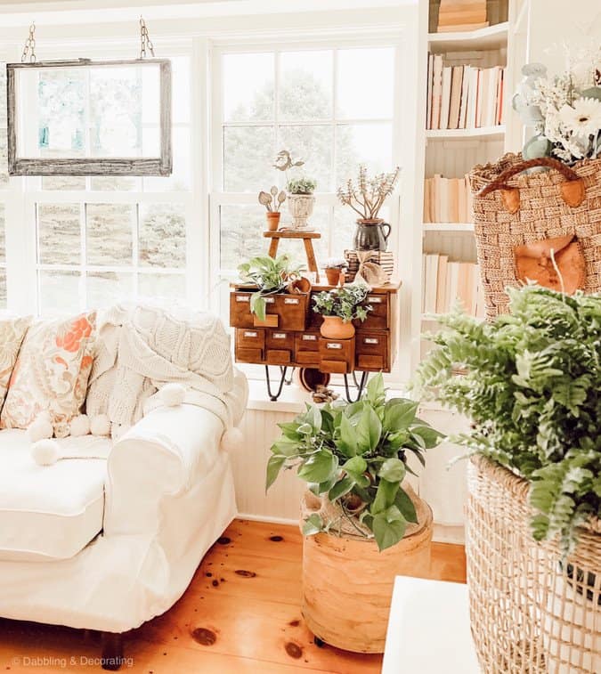 Spring Greenery, Terracotta Pots and a Repurposed Card Catalog