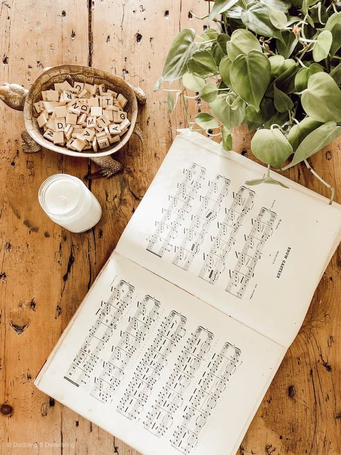 vintage music book on a coffee table