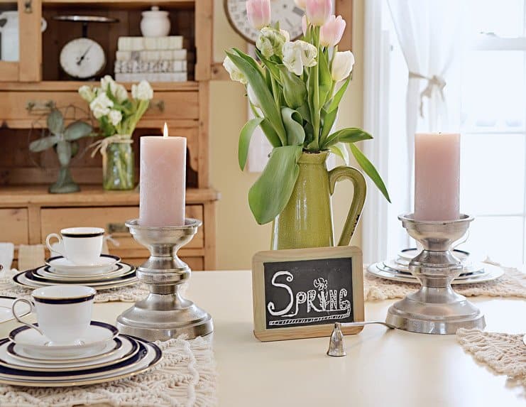 Spring dinner table with vintage finds.