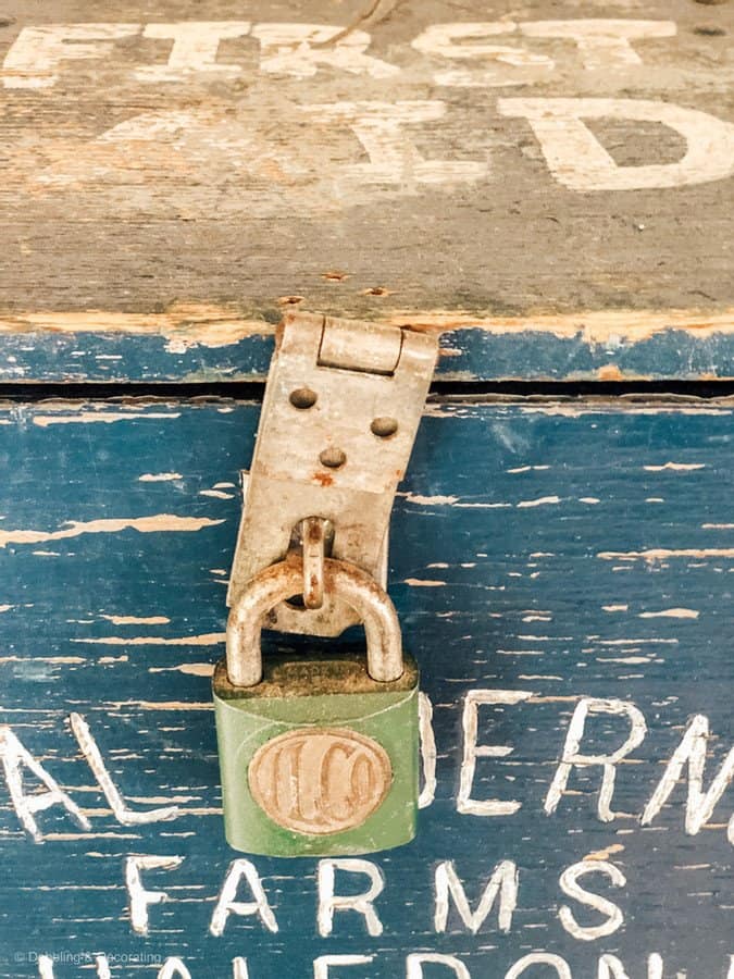 vintage blue crate with lock