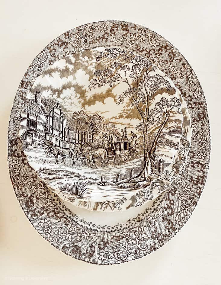 A Simple Autumn or Thanksgiving Table.  Transferware platter.