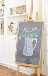 Vintage spring chalkboard art on an easel. Vintage spring chalkboard art on an easel.