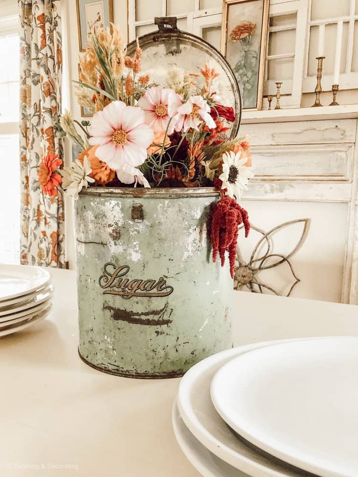 Vintage Sugar Tin Centerpiece