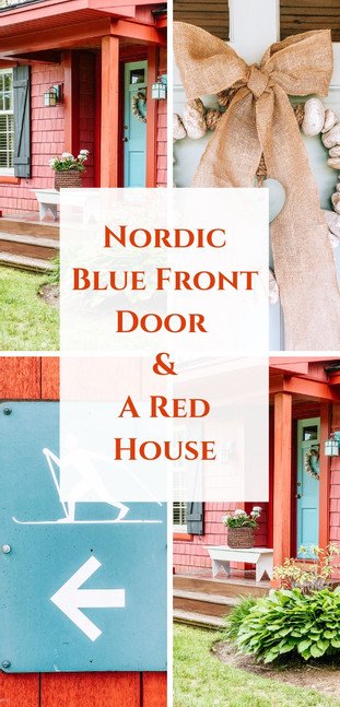 Nordic Blue Front Door on a Rustic Red House