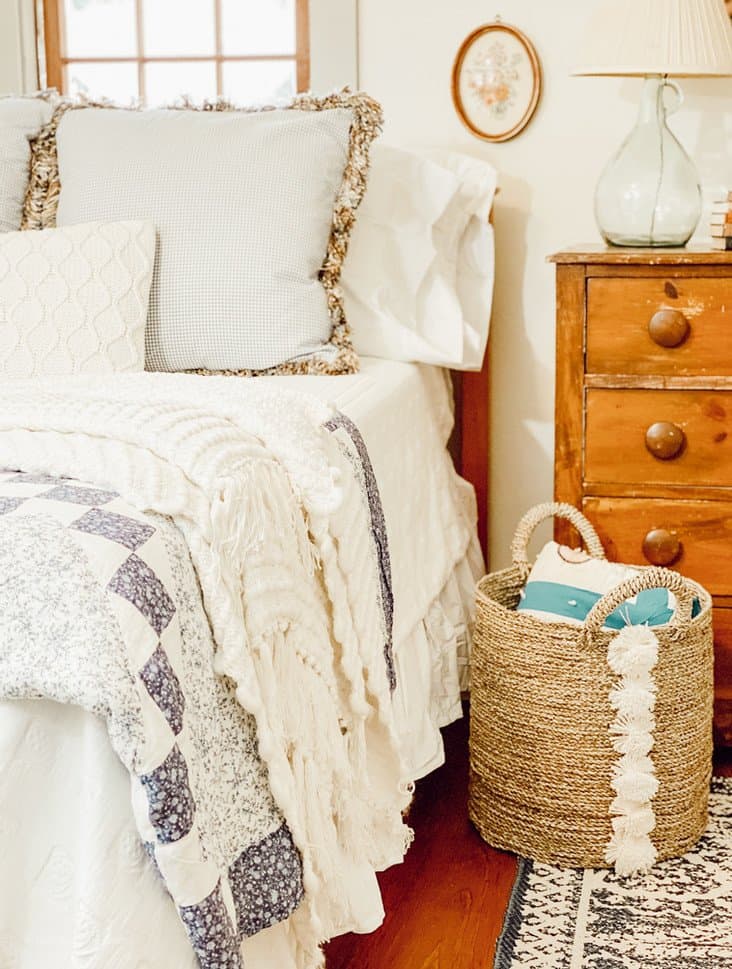 Room in attic truss with vintage decor for a bedroom setting.