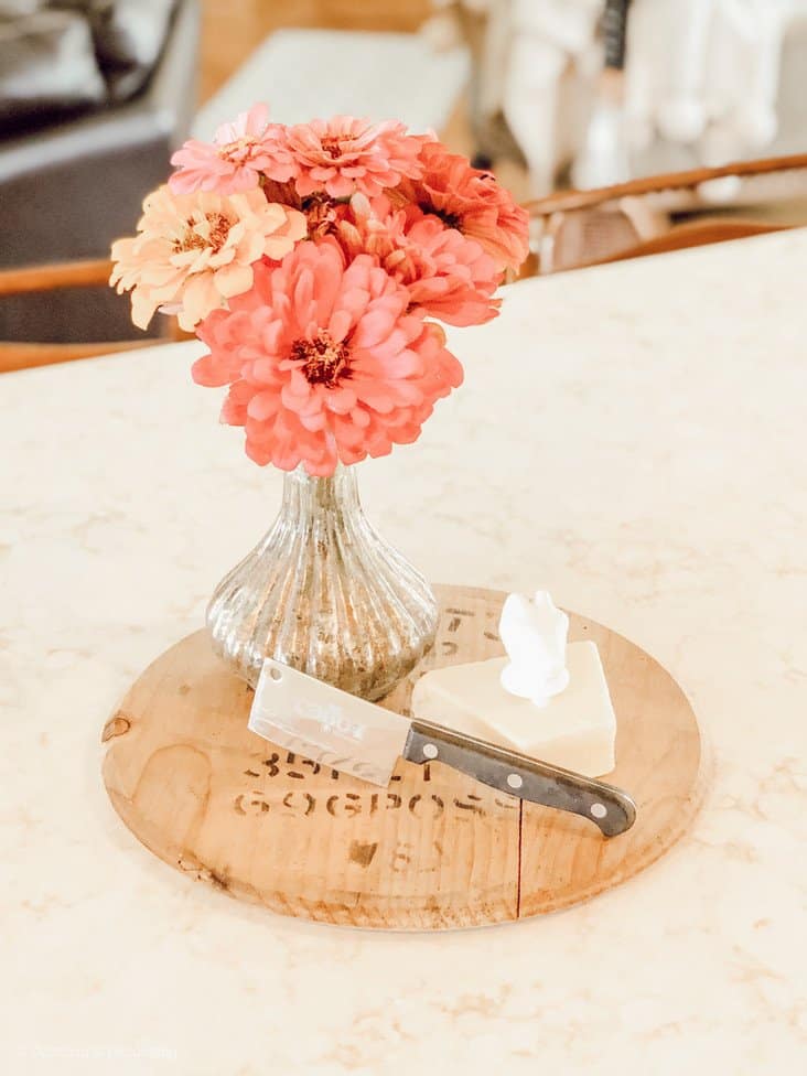 flowers on a cutting board.