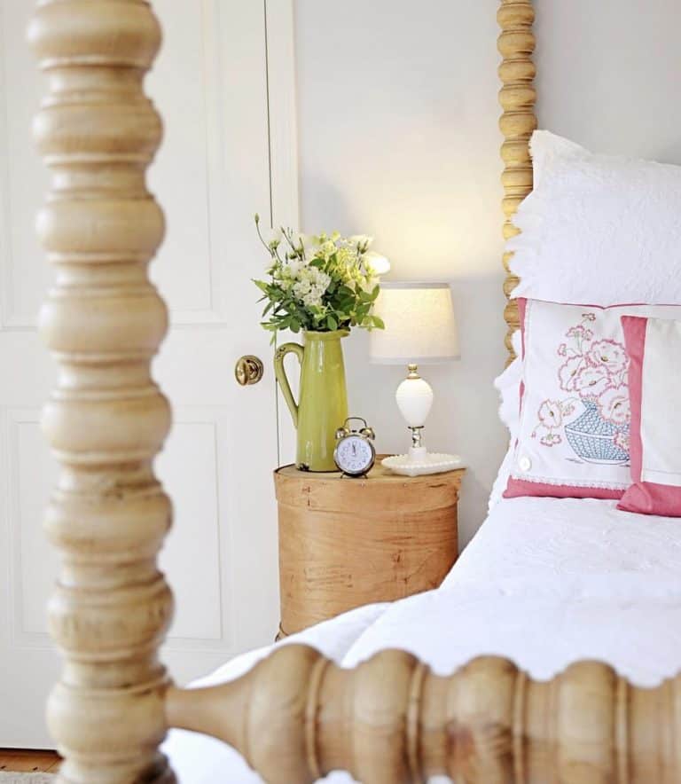 A large canopy bed in a room