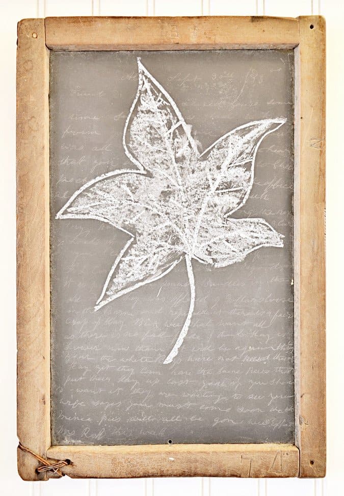 Vintage 1800 children's chalkboard with leaf chalkart
