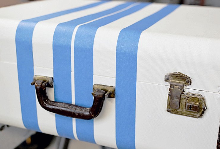 Vintage suitcase with painters tape for DIY