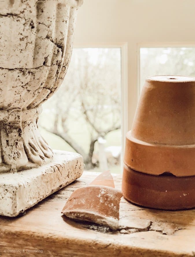 Spring Greenery, Terracotta Pots and a Repurposed Card Catalog