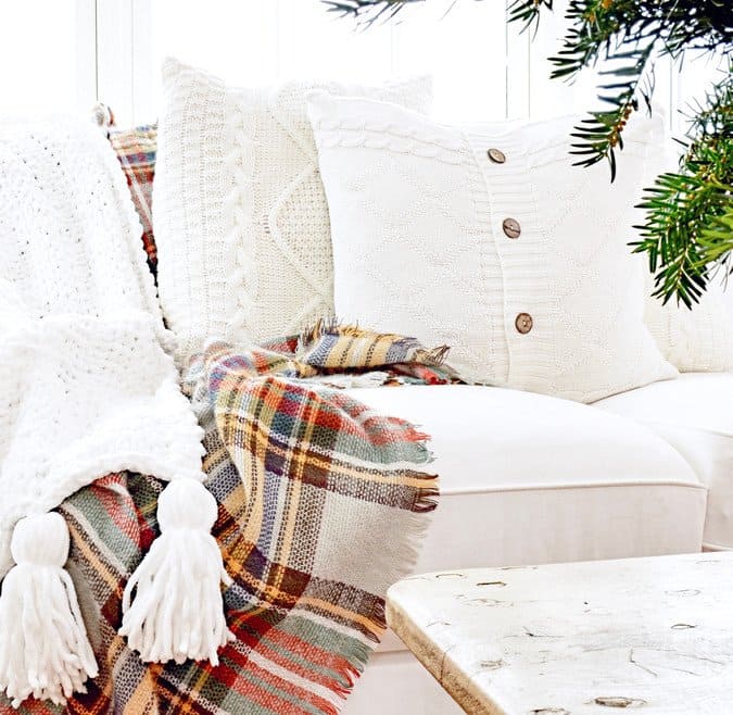 Simple Christmas Winter White Decor in the Sunroom.