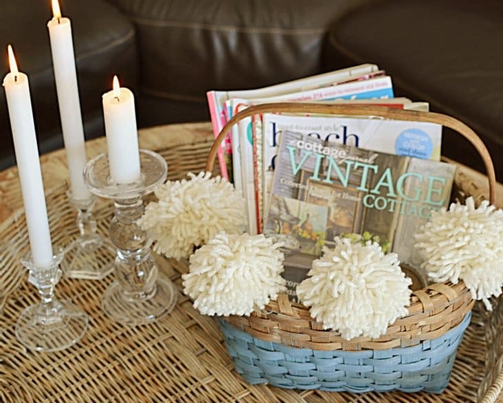 Vintage basket with white candles