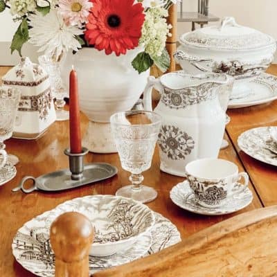 Brown and White Antique Transferware Dish Collection