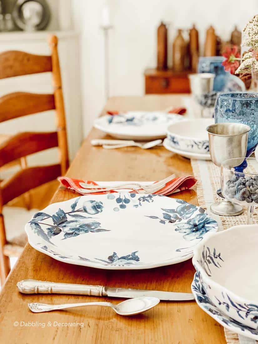 Blue and White Late Summer Tablescape