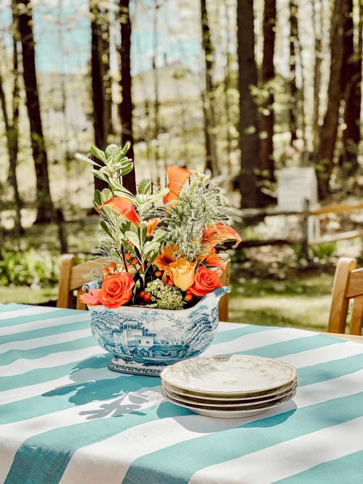 Outdoor Teak Table and Centerpiece