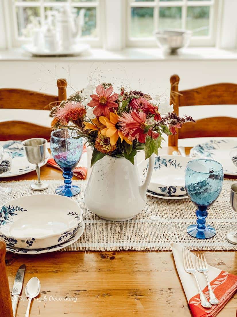 Blue and White Late Summer Tablescape