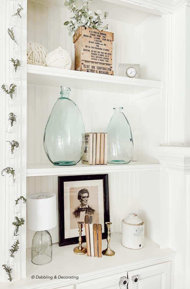 Bookshelf Decorating with Thrifty, Vintage, and Blue