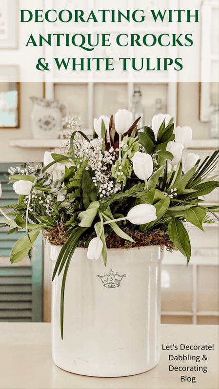 Antique Crocks with White Tulips