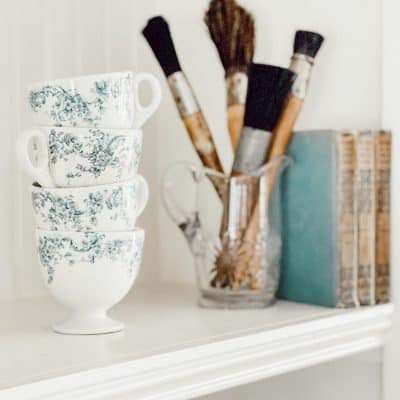 Bookshelf Decorating with Thrifty, Vintage, and Blue