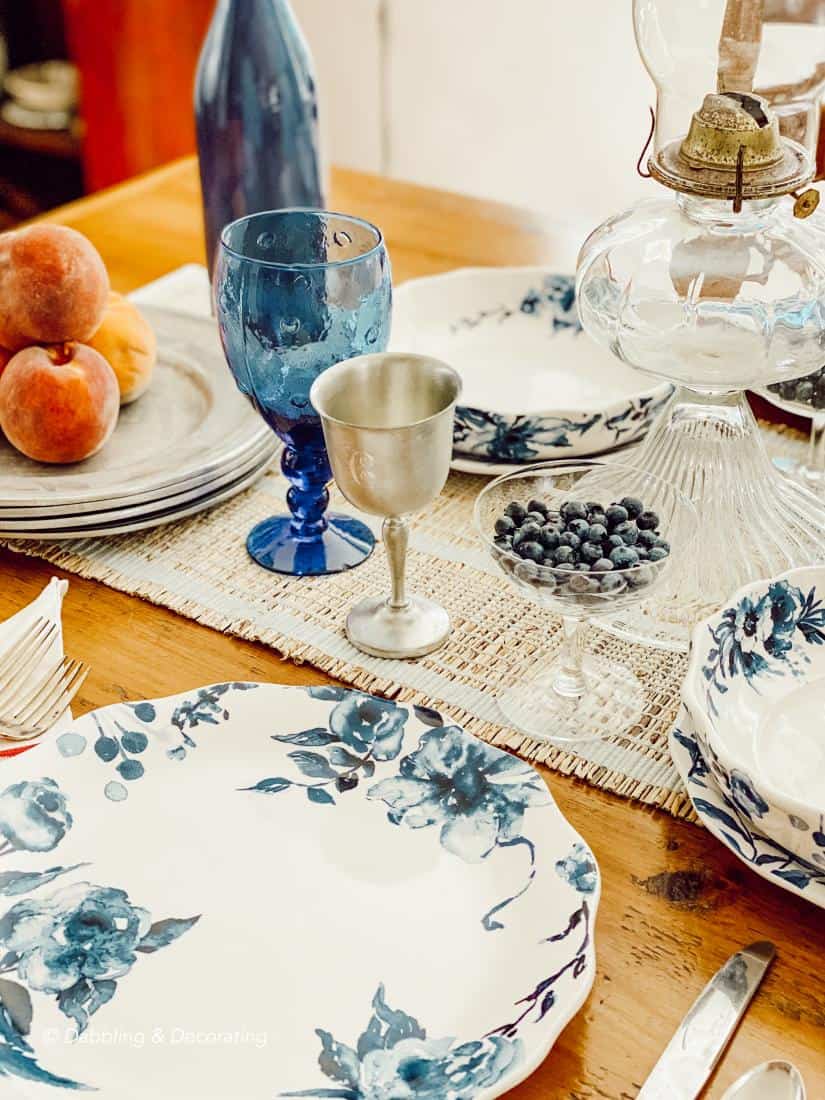 Blue and White Late Summer Tablescape